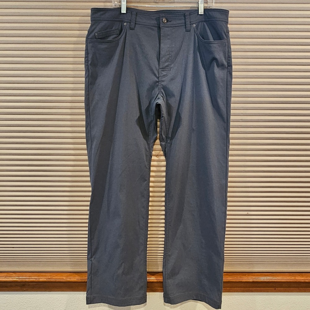 Prana Brion Slim Fit Pants Mens 38 Gray Nylon Stretch Hiking Travel Outdoor